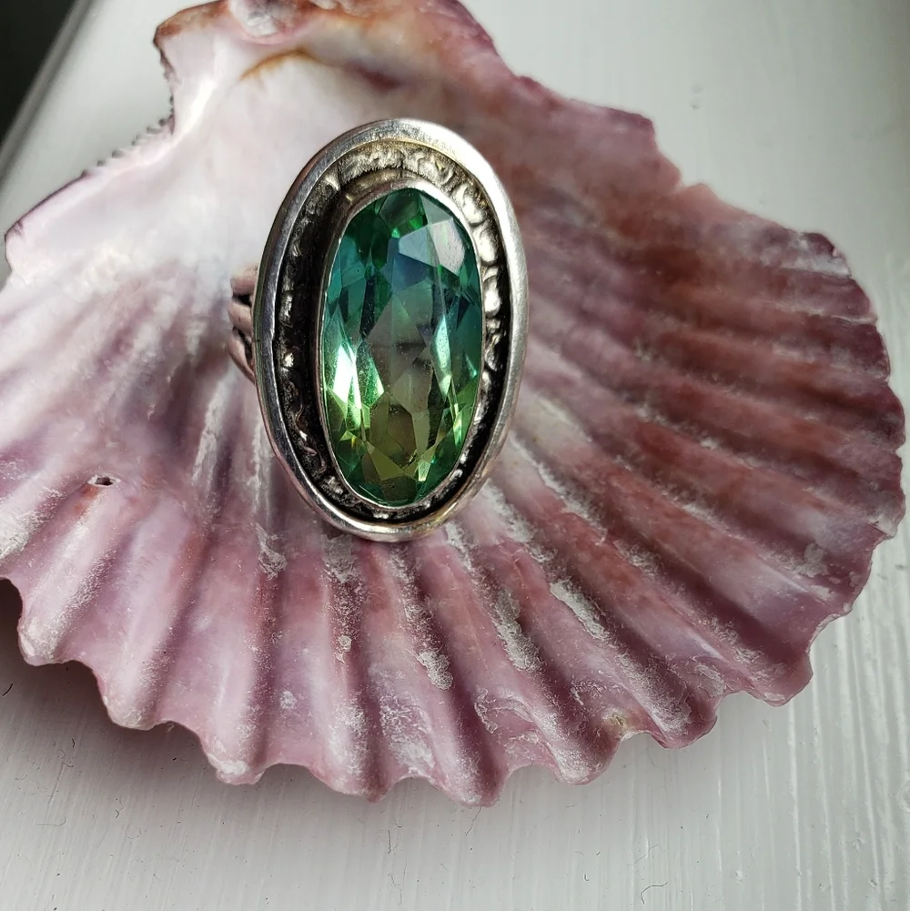 Nwot Tourmaline Blue/green Ring 925 Stamped, Nice Silver, Sz 6 Spectacular Color